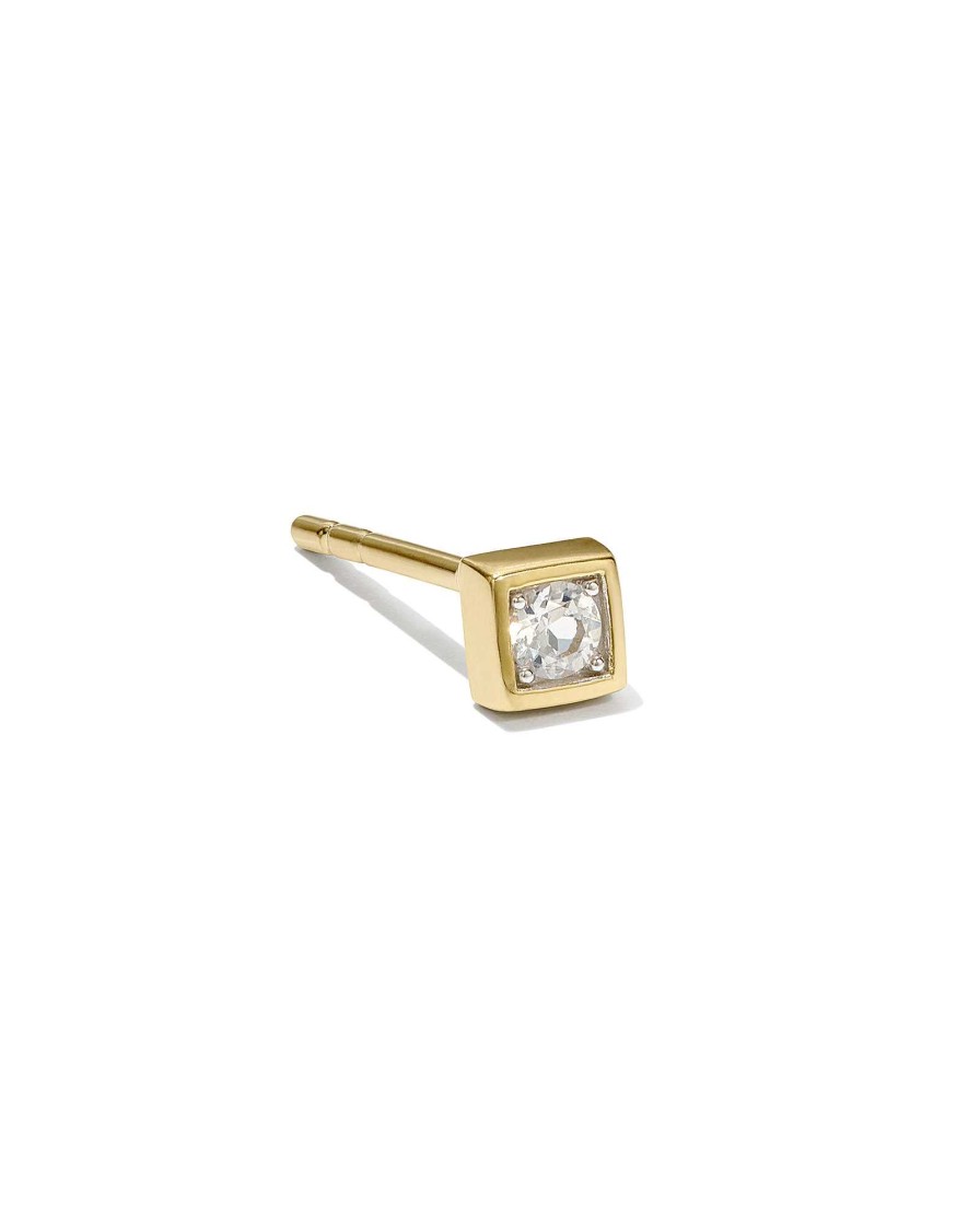 Kendra Scott Earrings | Maia 18K Gold Vermeil Square Bezel Single Stud Earring In White Topaz