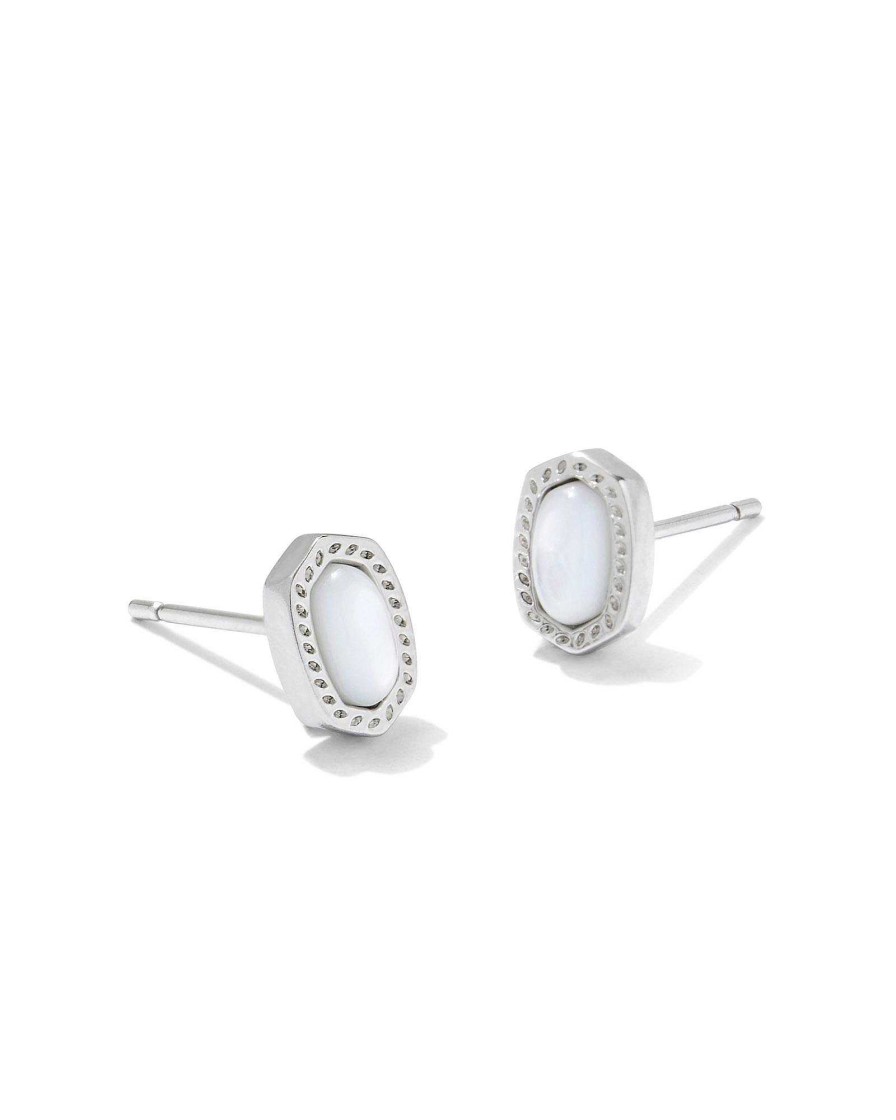 Kendra Scott Earrings | Mini Ellie Silver Stud Earrings In Ivory Mother-Of-Pearl