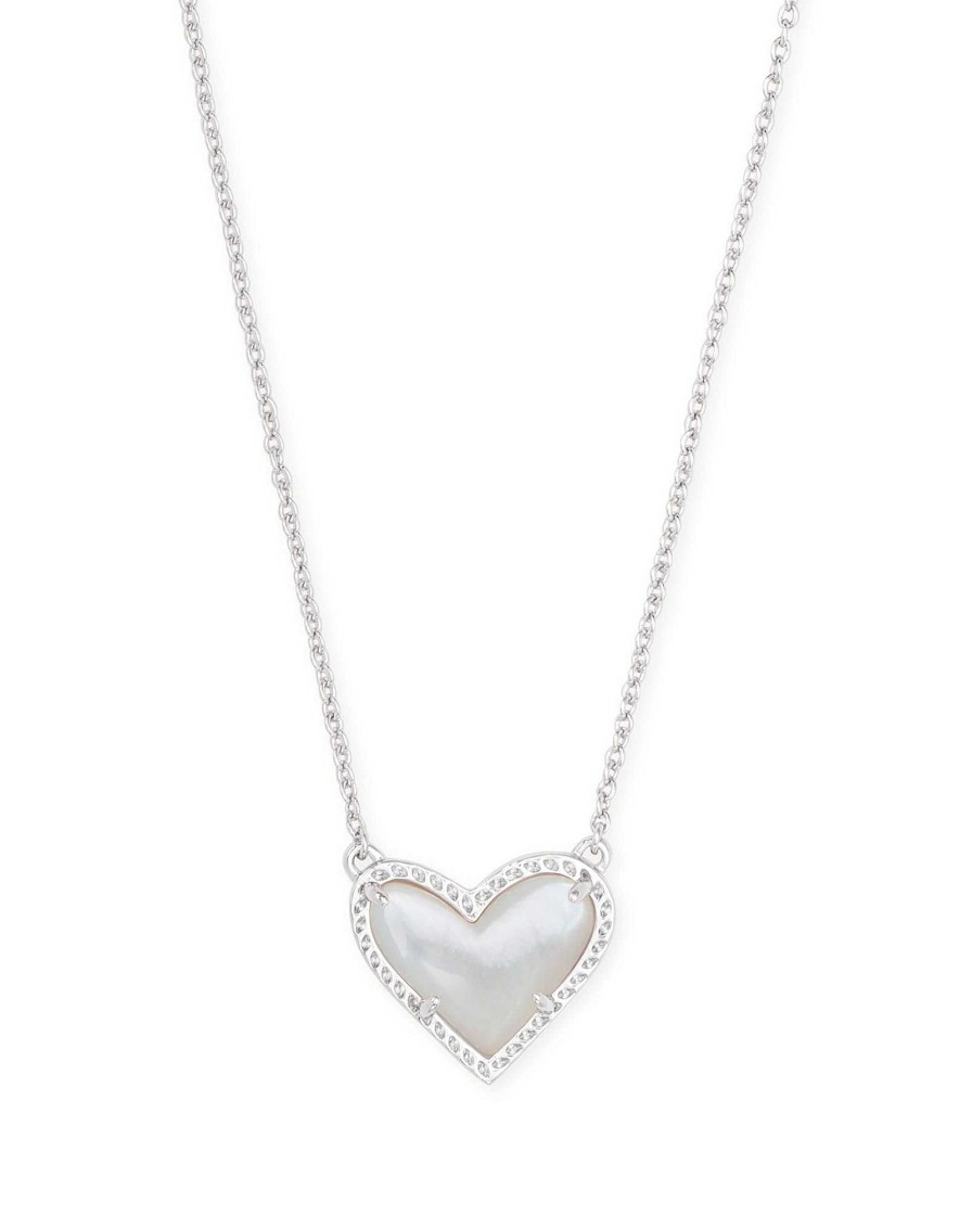 Kendra Scott Necklaces | Ari Heart Silver Pendant Necklace In Ivory Mother-Of-Pearl