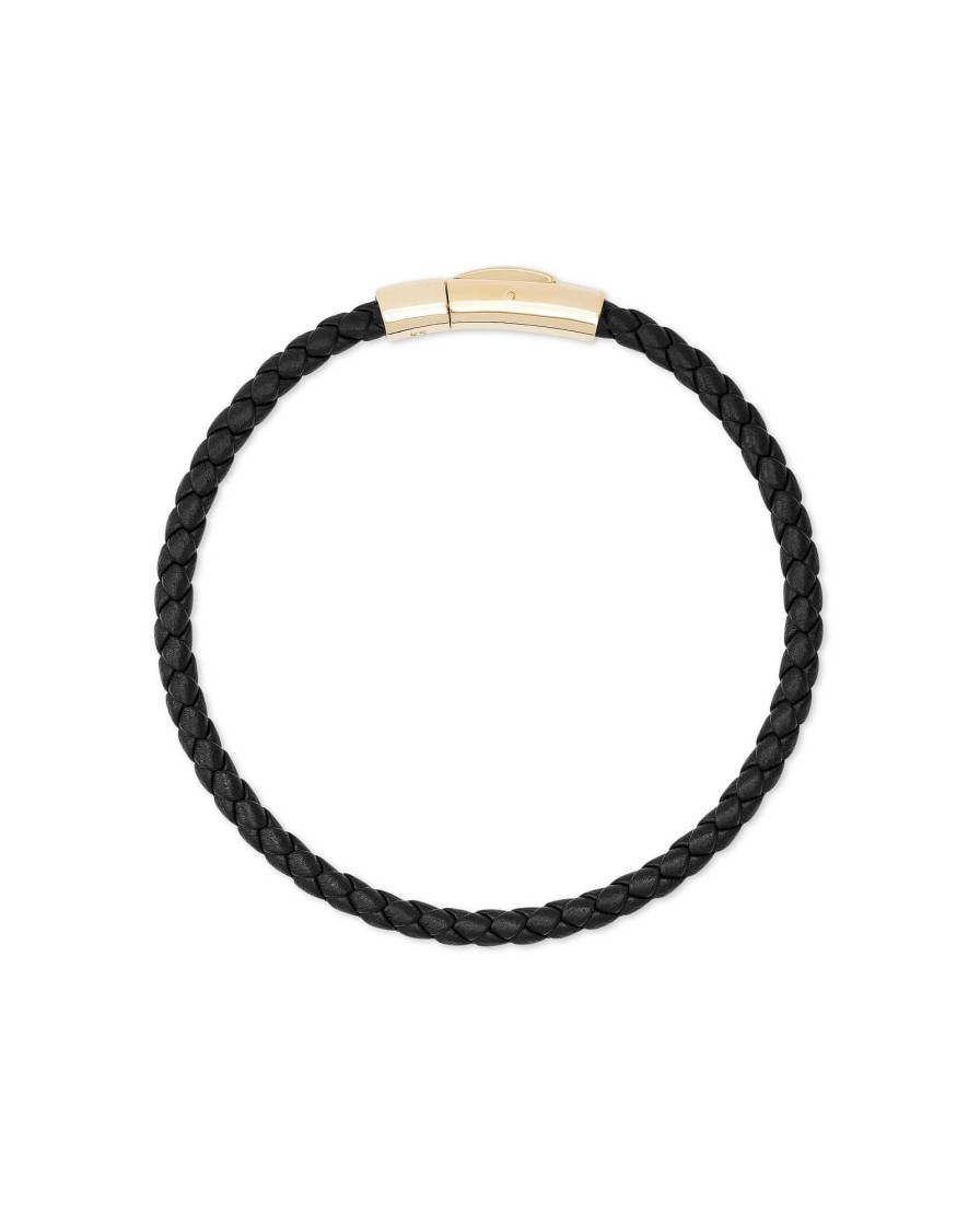 Kendra Scott Men'S | Evans 18K Yellow Gold Vermeil Corded Bracelet In Black Leather