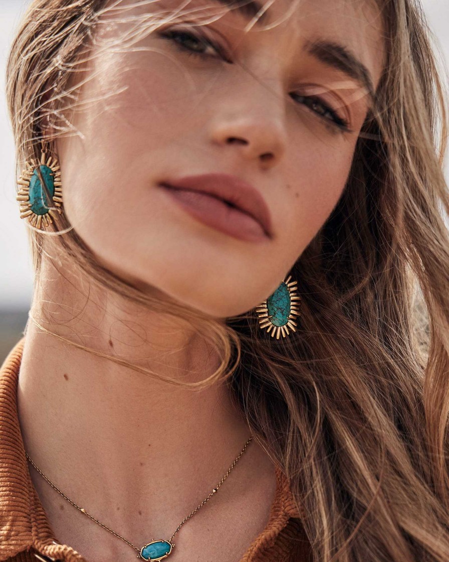 Kendra Scott Earrings | Mariah Vintage Gold Drop Earrings In Variegated Turquoise Magnesite