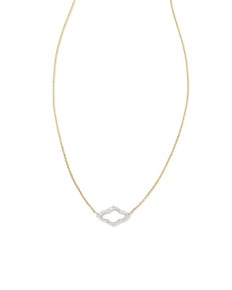 Kendra Scott Necklaces | Small Abbie 14K Yellow Gold Pendant Necklace In White Diamond