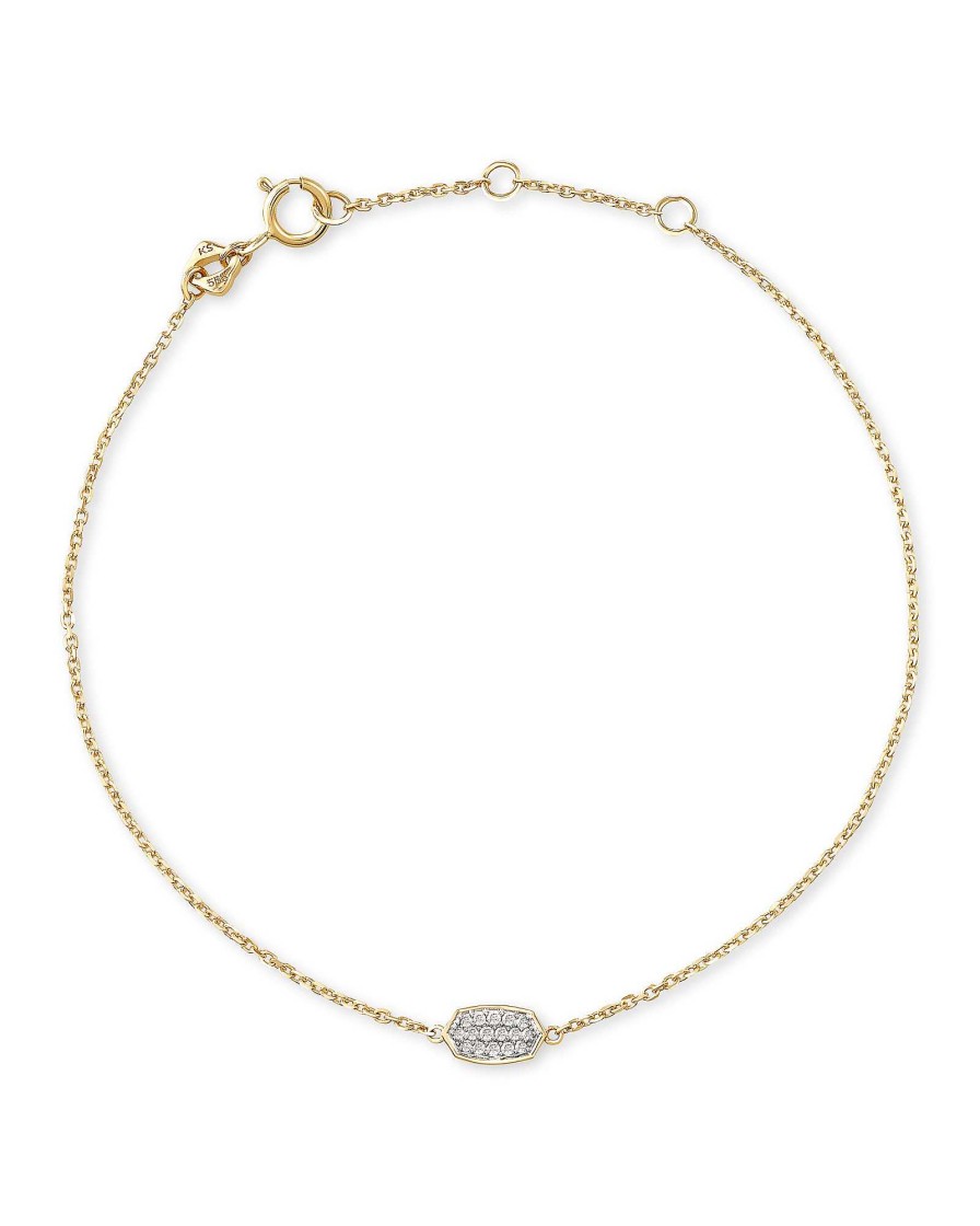 Kendra Scott Bracelets | Millicent 14K Yellow Gold Delicate Chain Bracelet In White Diamond