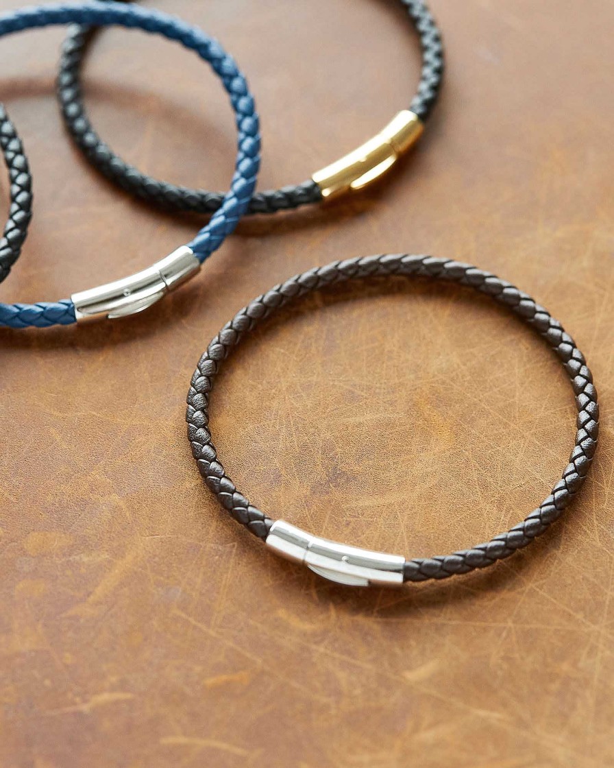 Kendra Scott Bracelets | Evans Sterling Silver Corded Bracelet In Black Leather