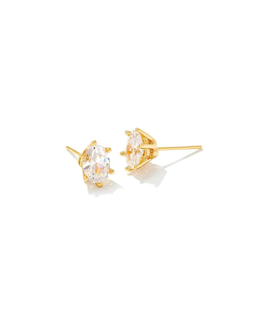 Kendra Scott Earrings | Cailin Gold Crystal Stud Earrings In White Crystal