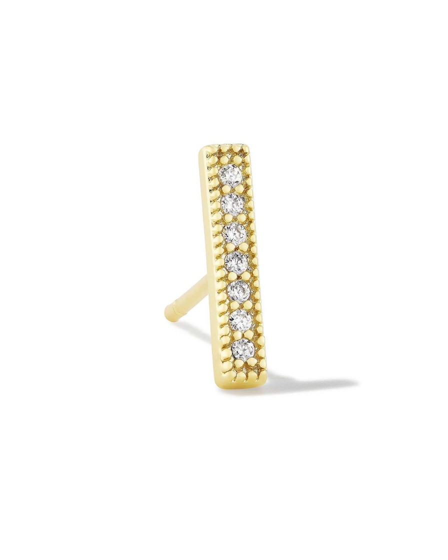 Kendra Scott Earrings | Austin Bar Gold Single Stud Earring In White Crystal