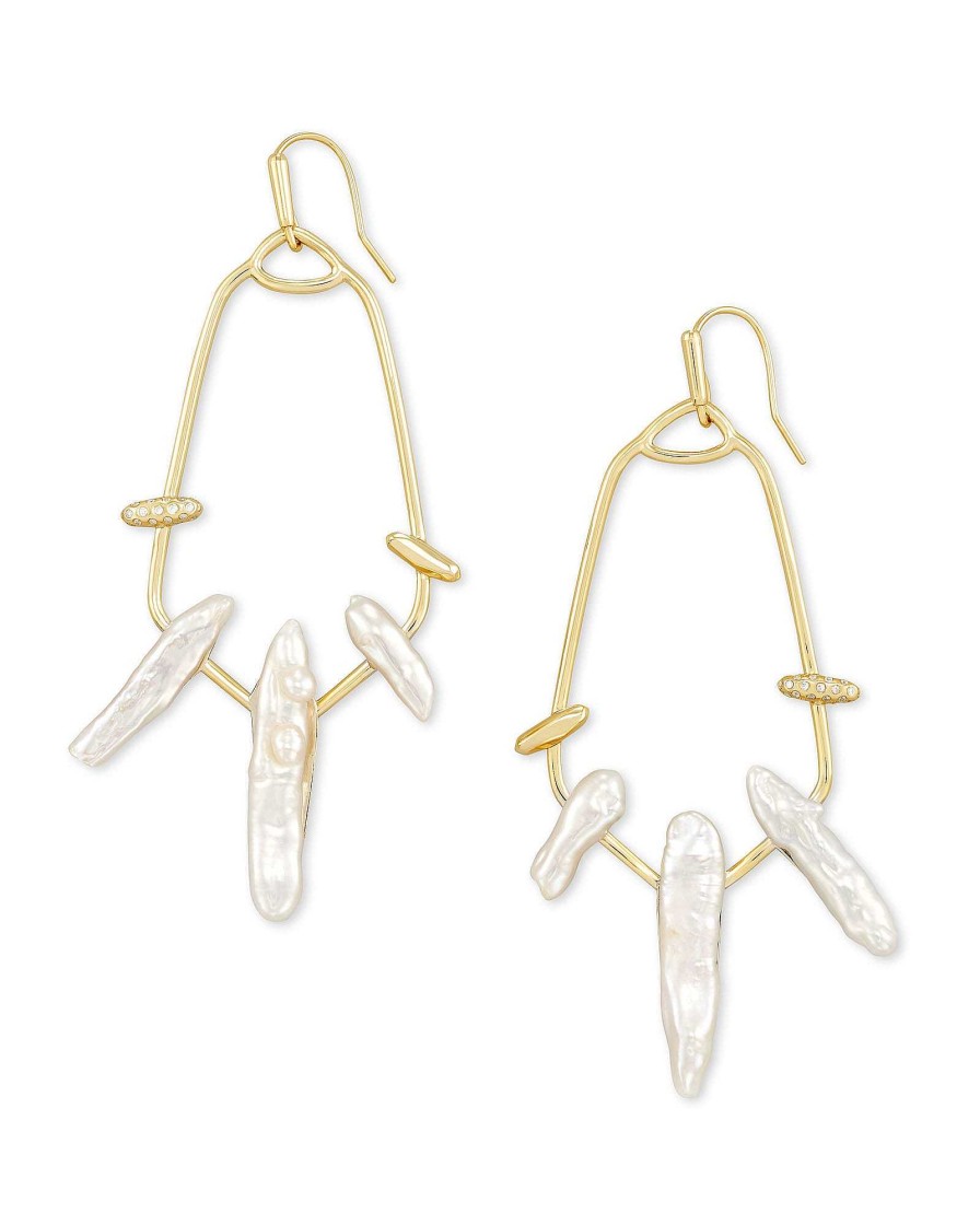 Kendra Scott Earrings | Eileen Gold Statement Earrings In White Pearl