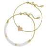 Kendra Scott Bracelets | Ari Heart Gold Delicate Chain Bracelet Set Of 2 In Rose Quartz