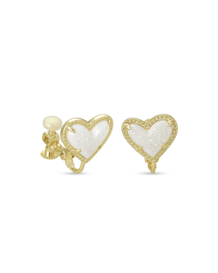 Kendra Scott Earrings | Ari Heart Gold Stud Clip On Earrings In Iridescent Drusy