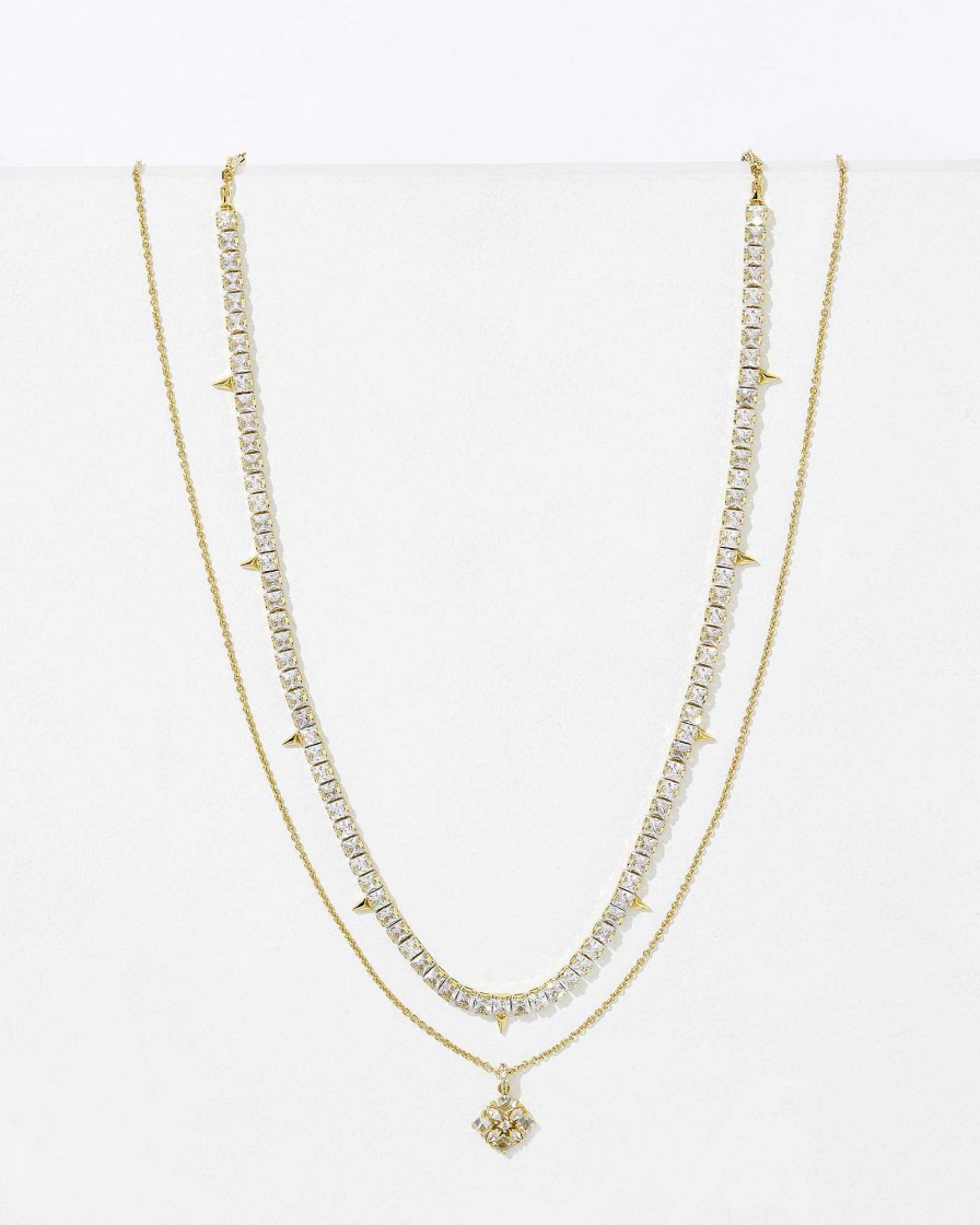 Kendra Scott Necklaces | Dira Gold Crystal Necklace Layering Set Of 2 In White Crystal