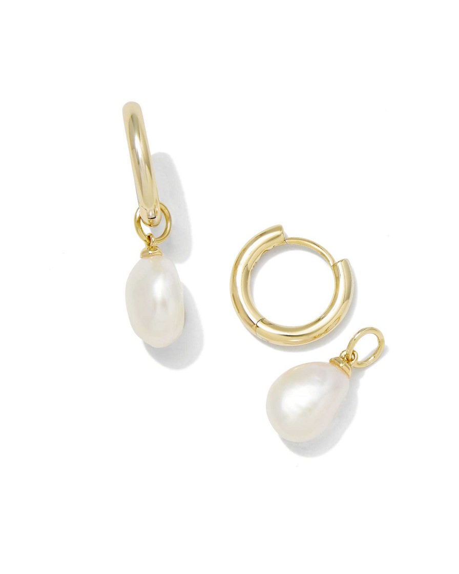 Kendra Scott Earrings | Willa Gold Pearl Huggie Earrings In White Pearl