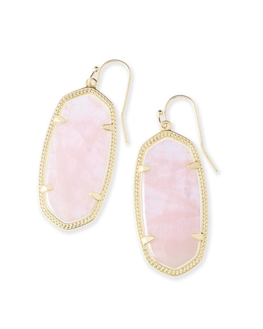 Kendra Scott Earrings | Elle Gold Drop Earrings In Rose Quartz