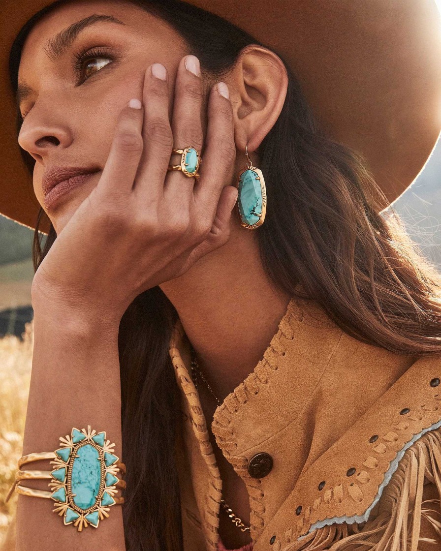 Kendra Scott Rings | Elyse Vintage Gold Etch Frame Band Ring In Bronze Veined Turquoise Magnesite Red Oyster