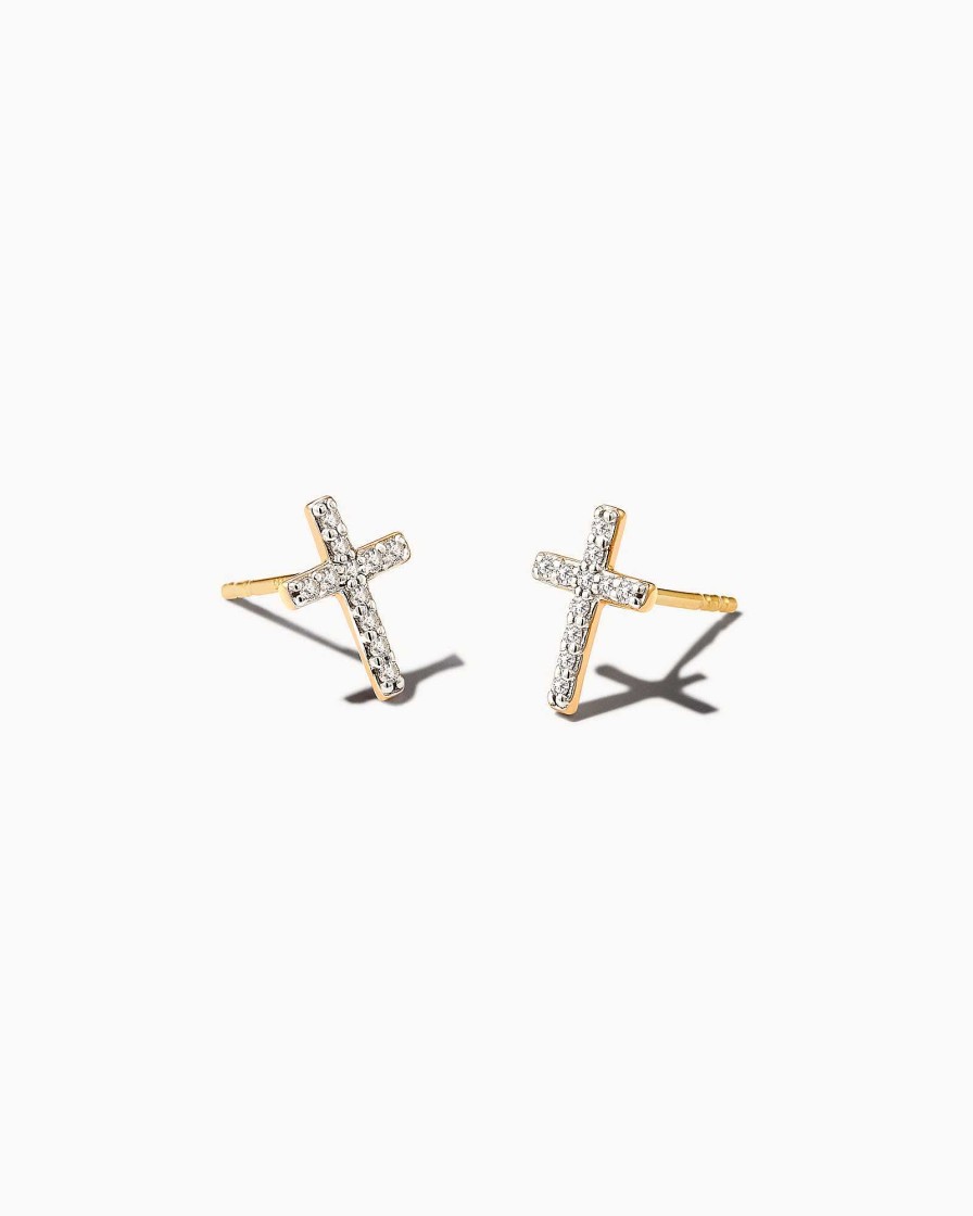 Kendra Scott Earrings | Cross 14K Yellow Gold Medium Stud Earrings In White Diamond