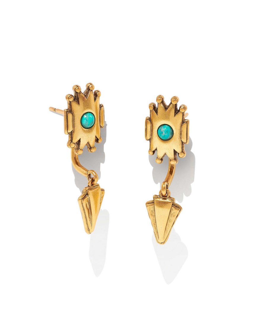 Kendra Scott Earrings | Shiva Vintage Gold Ear Jacket Earrings In Teal Howlite