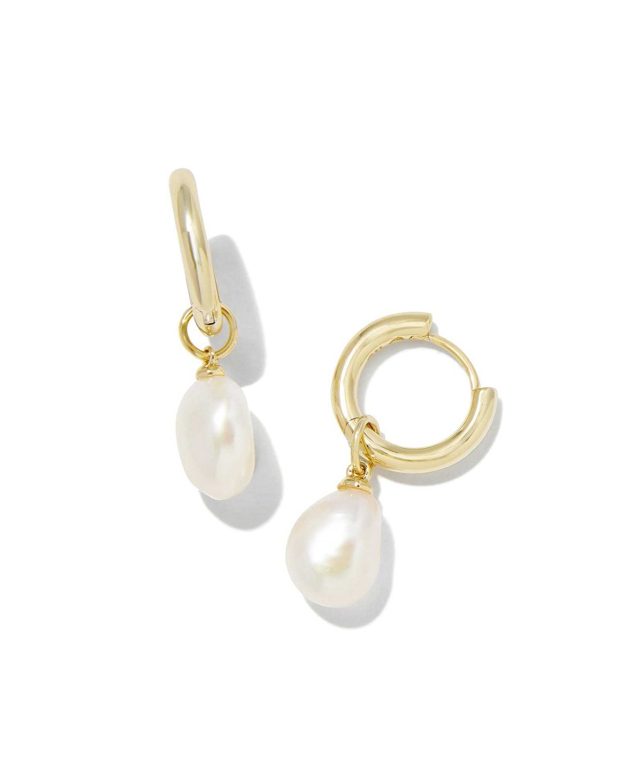 Kendra Scott Earrings | Willa Gold Pearl Huggie Earrings In White Pearl