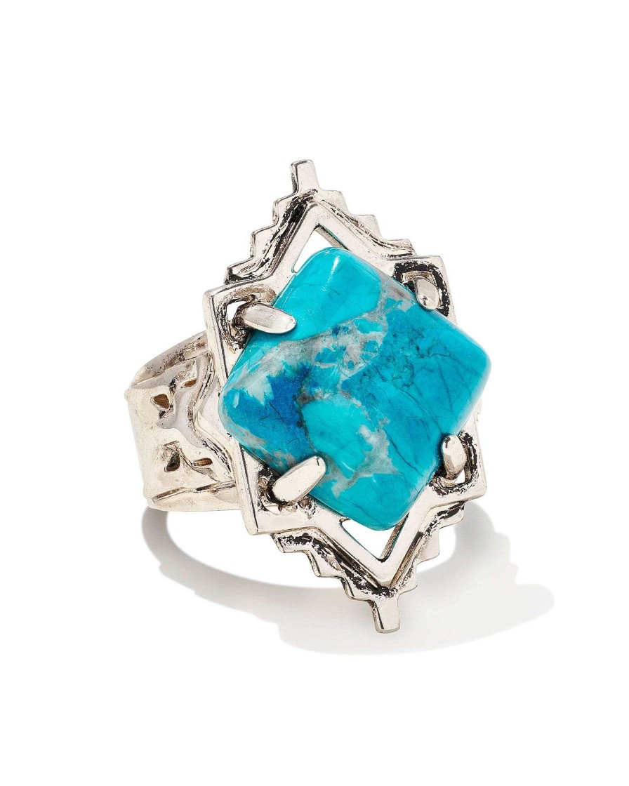 Kendra Scott Rings | Cass Vintage Silver Cocktail Ring In Variegated Dark Teal Magnesite