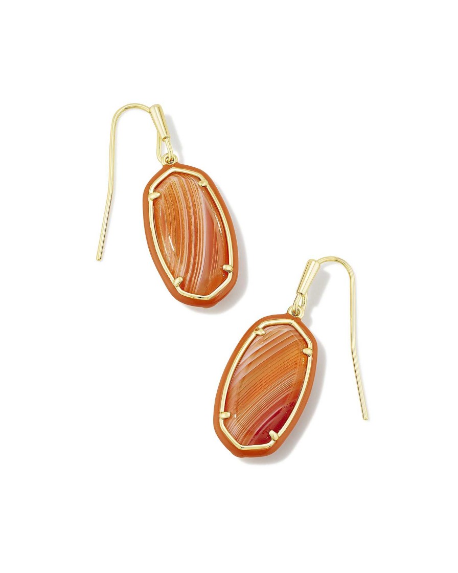 Kendra Scott Earrings | Dani Gold Enamel Framed Drop Earrings In Orange Banded Agate