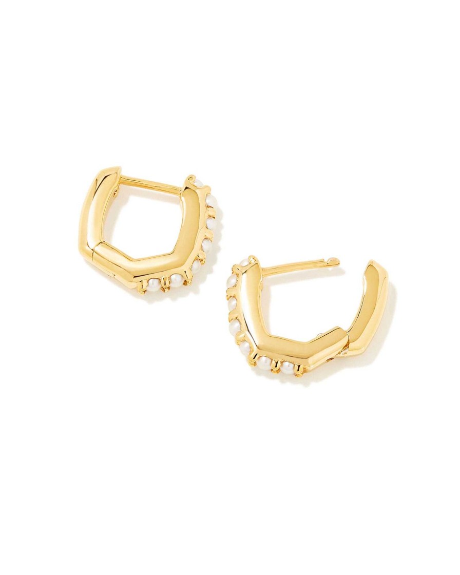 Kendra Scott Earrings | Davie 18K Gold Vermeil Huggie Earrings In White Pearl