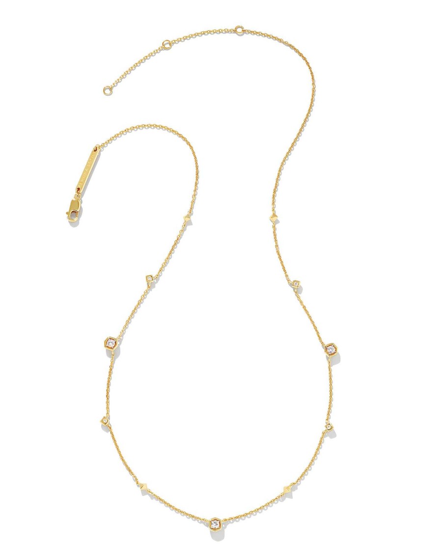 Kendra Scott Necklaces | Davie 18K Gold Vermeil Trio Strand Necklace In White Sapphire