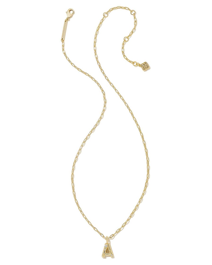 Kendra Scott Necklaces | Crystal Letter A Gold Short Pendant Necklace In White Crystal