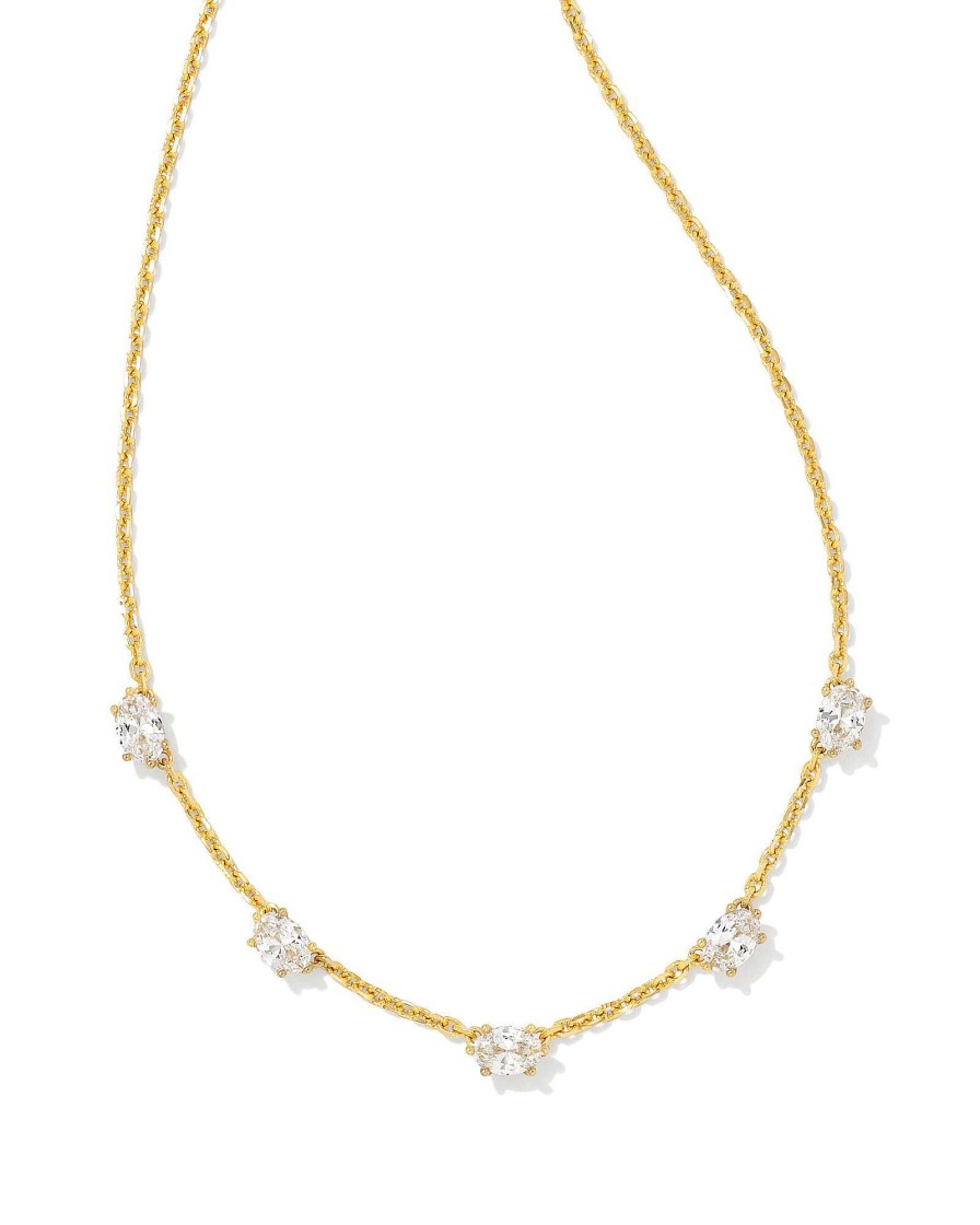 Kendra Scott Necklaces | Cailin Gold Crystal Strand Necklace In White Crystal