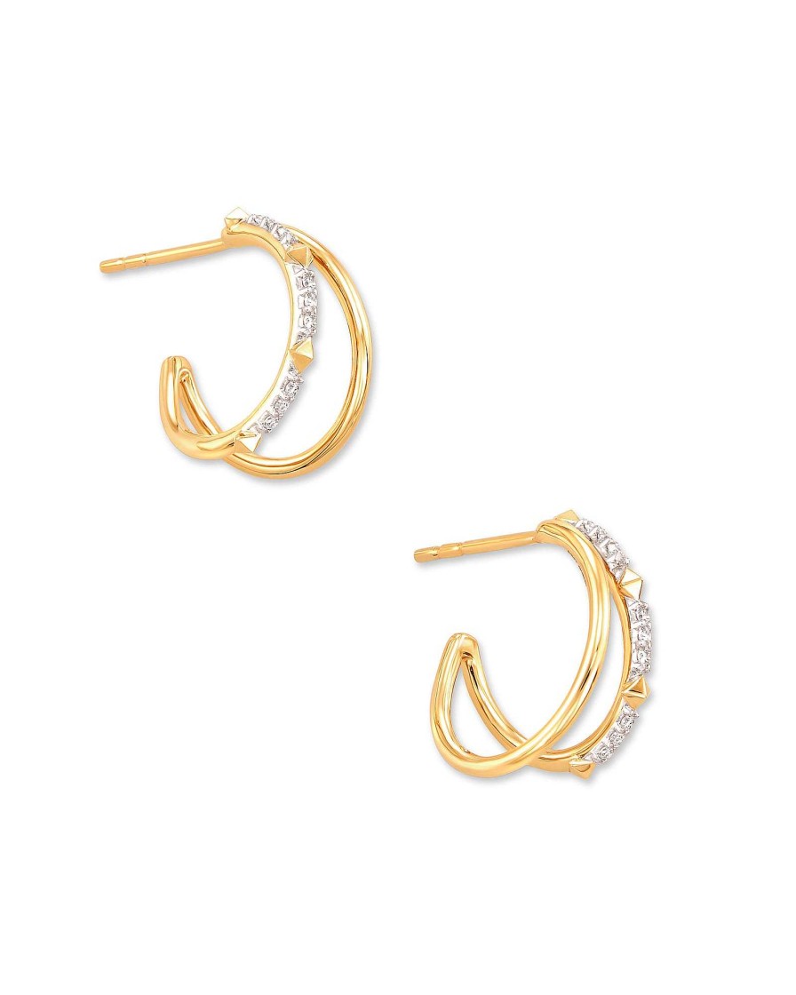 Kendra Scott Earrings | Astrid 14K Yellow Gold Split Hoop Earrings In White Diamond