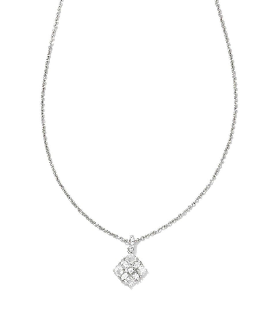 Kendra Scott Necklaces | Dira Silver Crystal Short Pendant Necklace In White Crystal