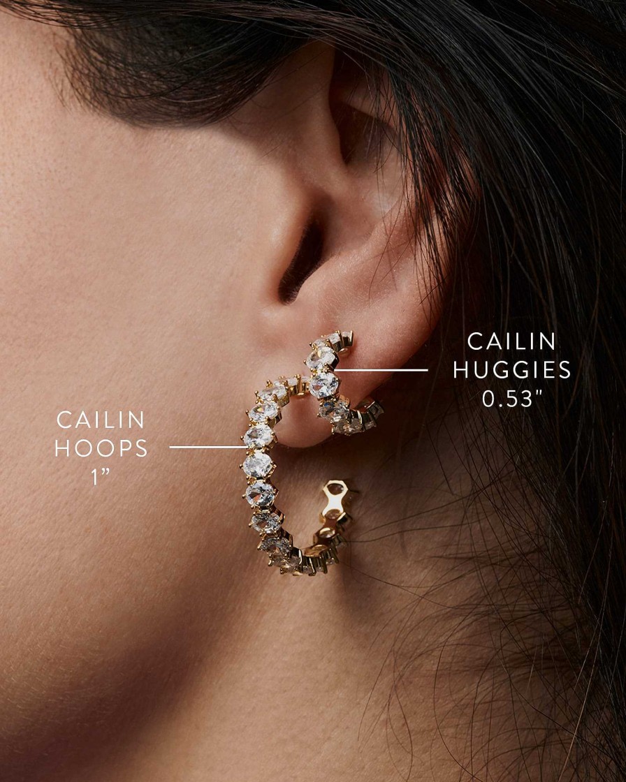 Kendra Scott Earrings | Cailin Gold Crystal Hoop Earrings In White Crystal