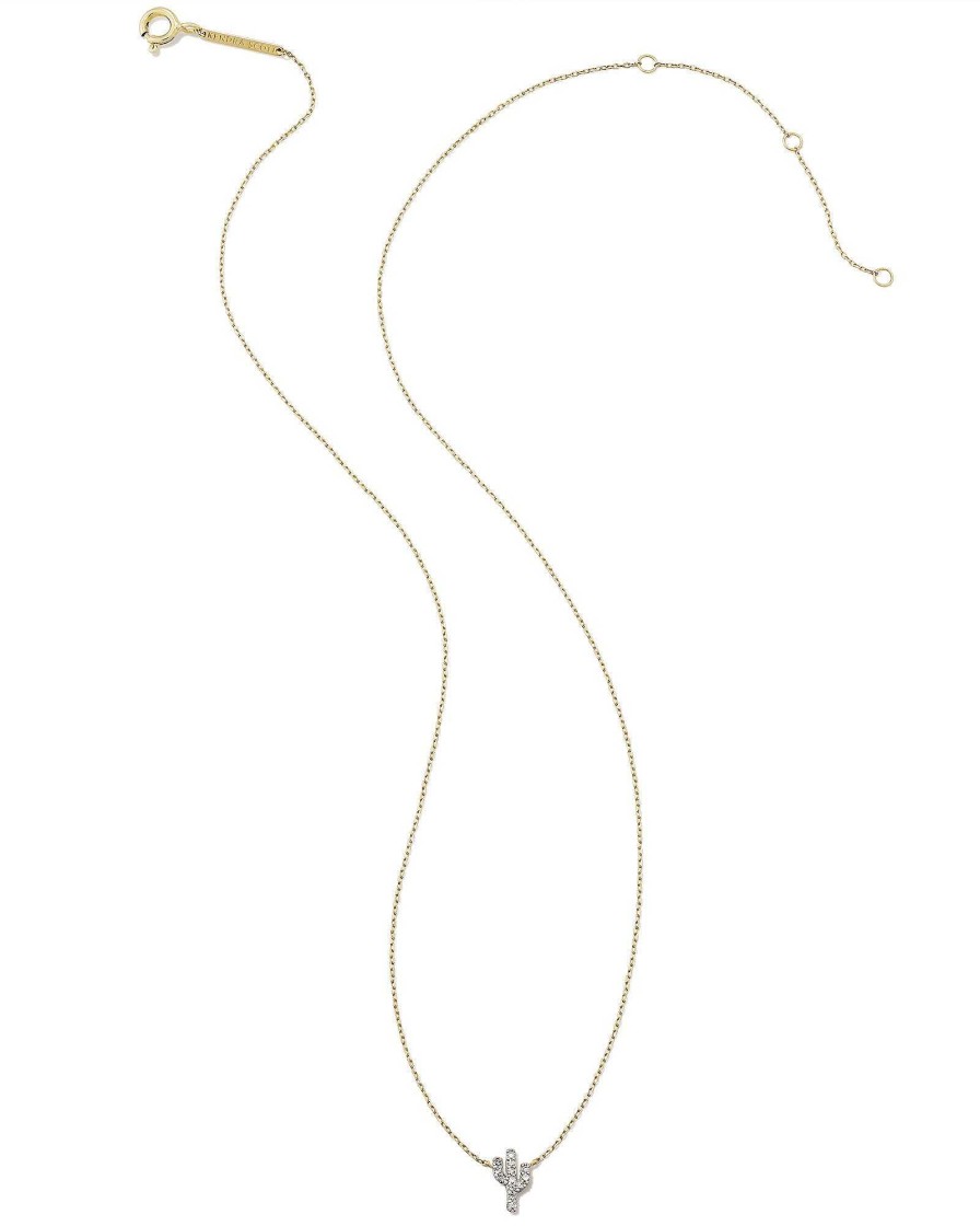 Kendra Scott Necklaces | Tiny Cactus 14K Yellow Gold Pendant Necklace In White Diamond