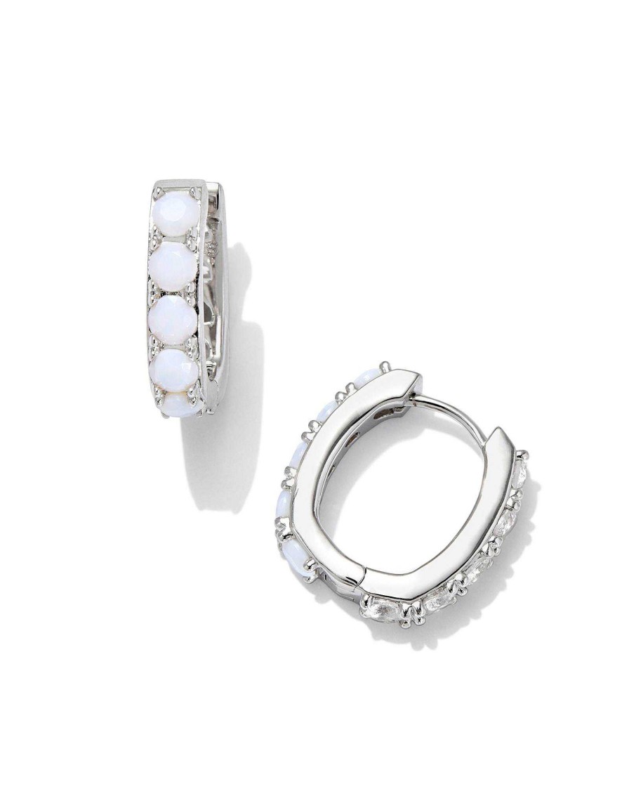 Kendra Scott Earrings | Chandler Silver Huggie Earrings In White Opalite Mix