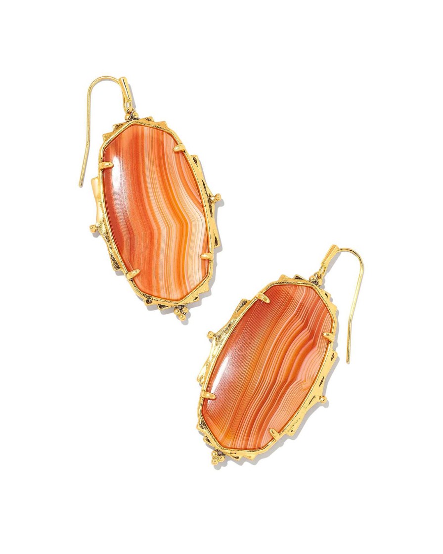 Kendra Scott Earrings | Baroque Ella Vintage Gold Drop Earrings In Orange Banded Agate