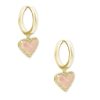 Kendra Scott Earrings | Ari Heart Gold Huggie Earrings In Rose Quartz