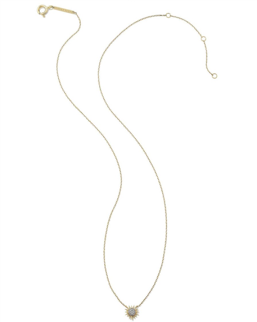 Kendra Scott Necklaces | Tiny Sunburst 14K Yellow Gold Pendant Necklace In White Diamond