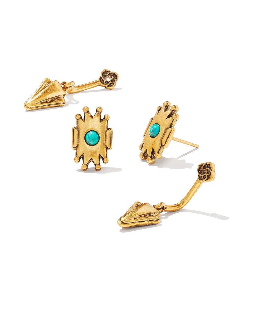 Kendra Scott Earrings | Shiva Vintage Gold Ear Jacket Earrings In Teal Howlite