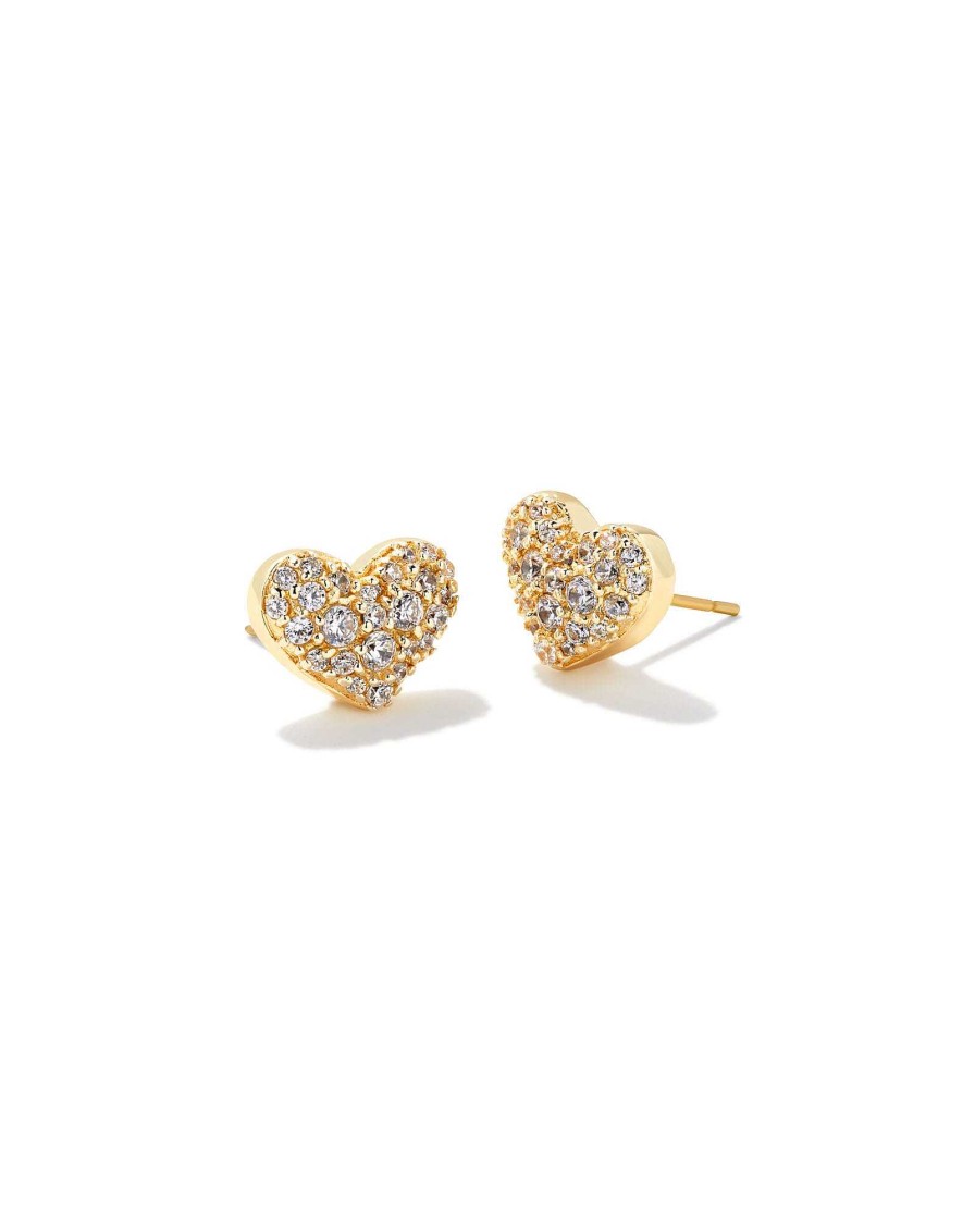 Kendra Scott Earrings | Ari Gold Pave Crystal Heart Earrings In White Crystal