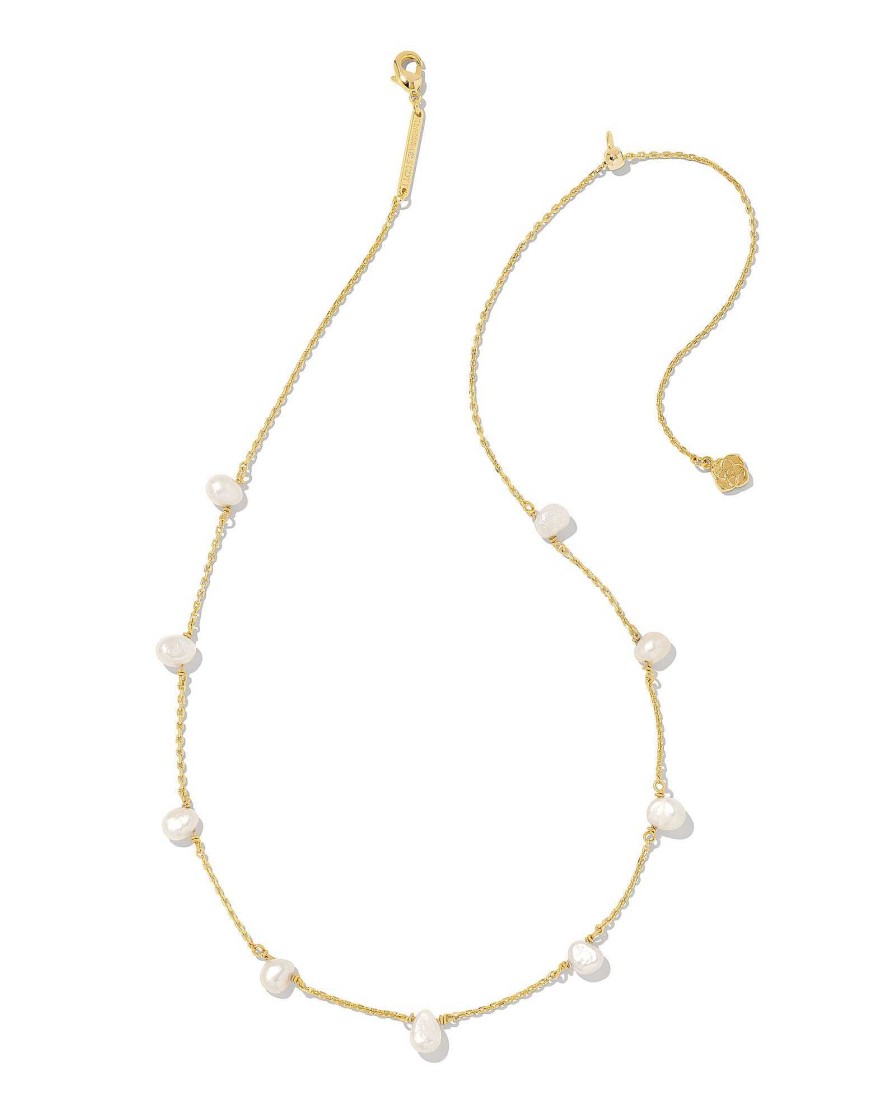 Kendra Scott Necklaces | Leighton Gold Pearl Strand Necklace In White Pearl