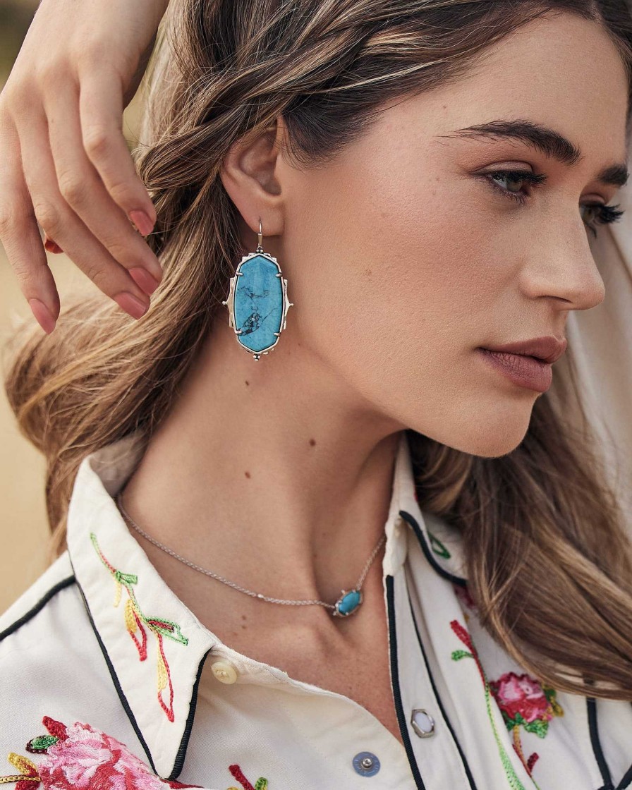 Kendra Scott Earrings | Baroque Ella Vintage Silver Drop Earrings In Variegated Dark Teal Magnesite