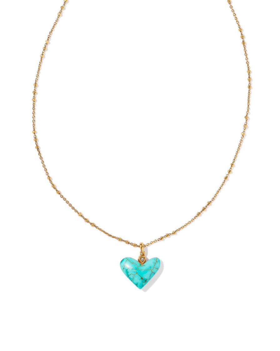 Kendra Scott Necklaces | Poppy Vintage Gold Short Pendant Necklace In Variegated Turquoise Magnesite