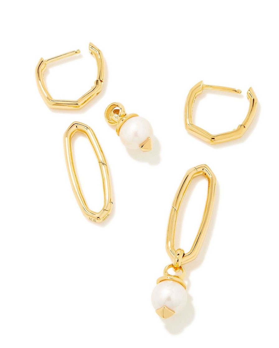 Kendra Scott Earrings | Brooklyn Convertible Pearl 18K Gold Vermeil Charm Earrings In White Pearl