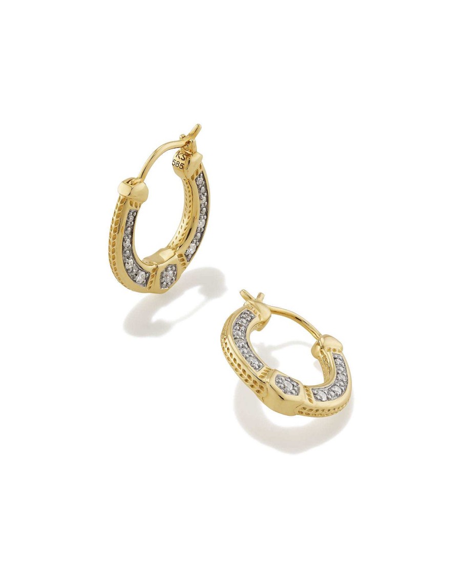 Kendra Scott Earrings | Noble 14K Yellow Gold Huggie Earrings In White Diamond