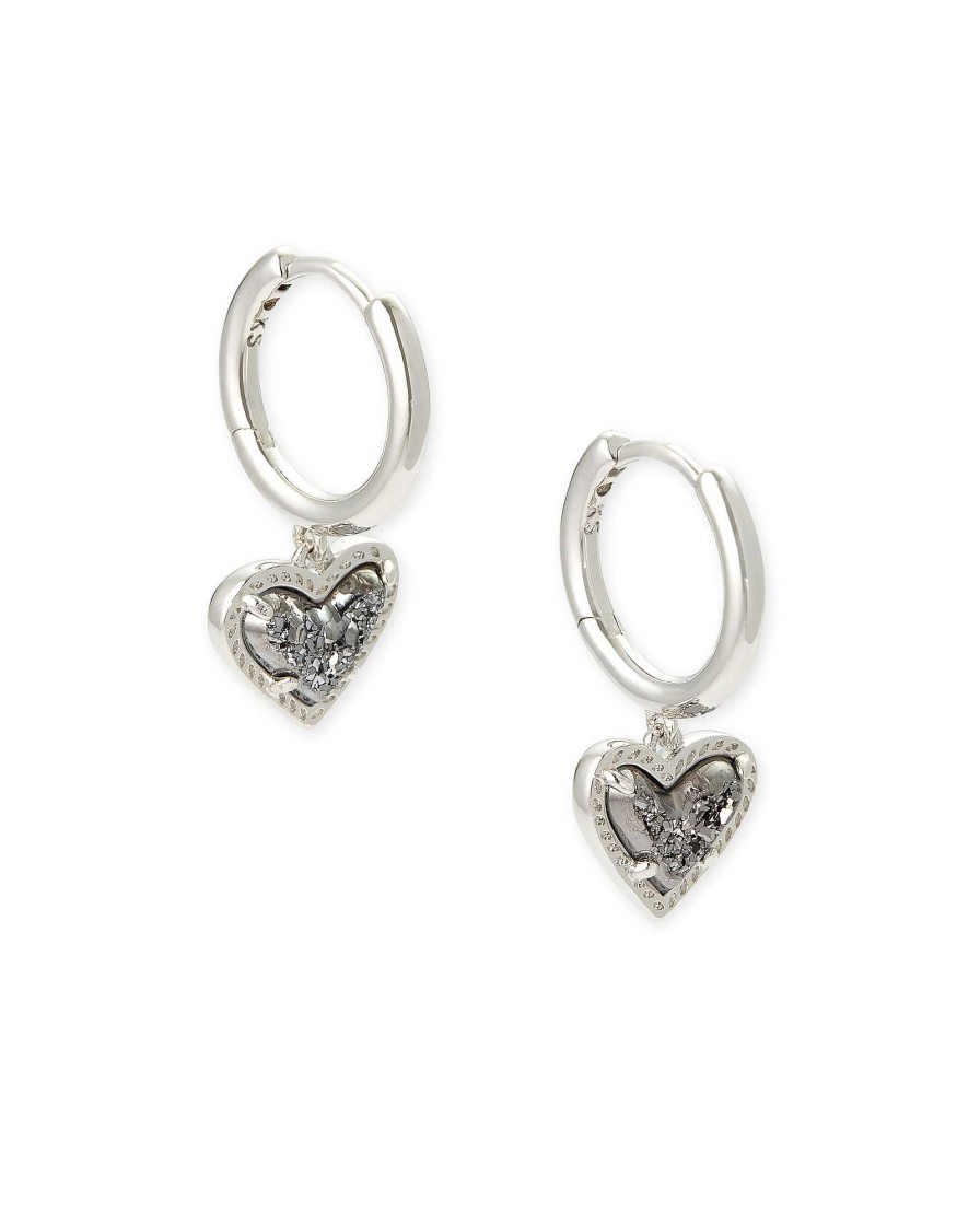 Kendra Scott Earrings | Ari Heart Silver Huggie Earrings In Platinum Drusy