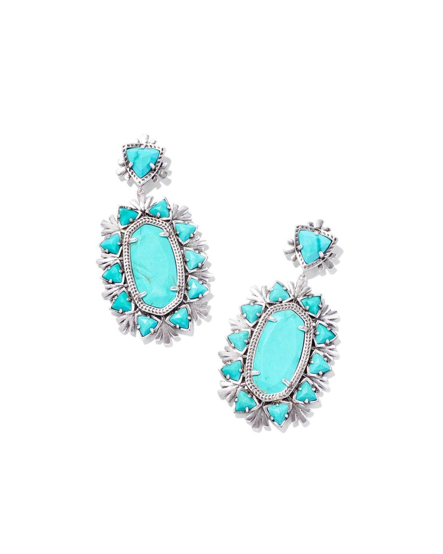 Kendra Scott Earrings | Havana Vintage Silver Statement Earrings In Variegated Turquoise Magnesite