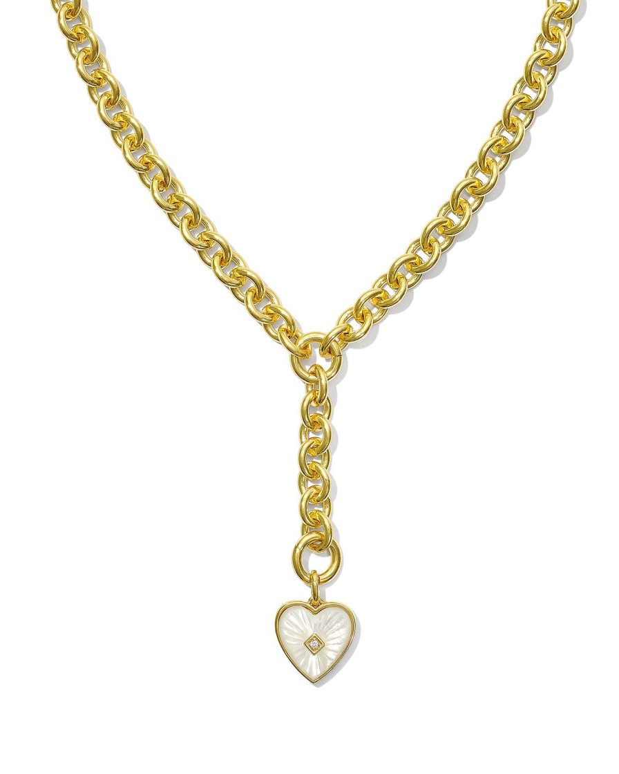 Kendra Scott Necklaces | Adalynn 18K Gold Vermeil Heart Y Necklace In Ivory Mother-Of-Pearl