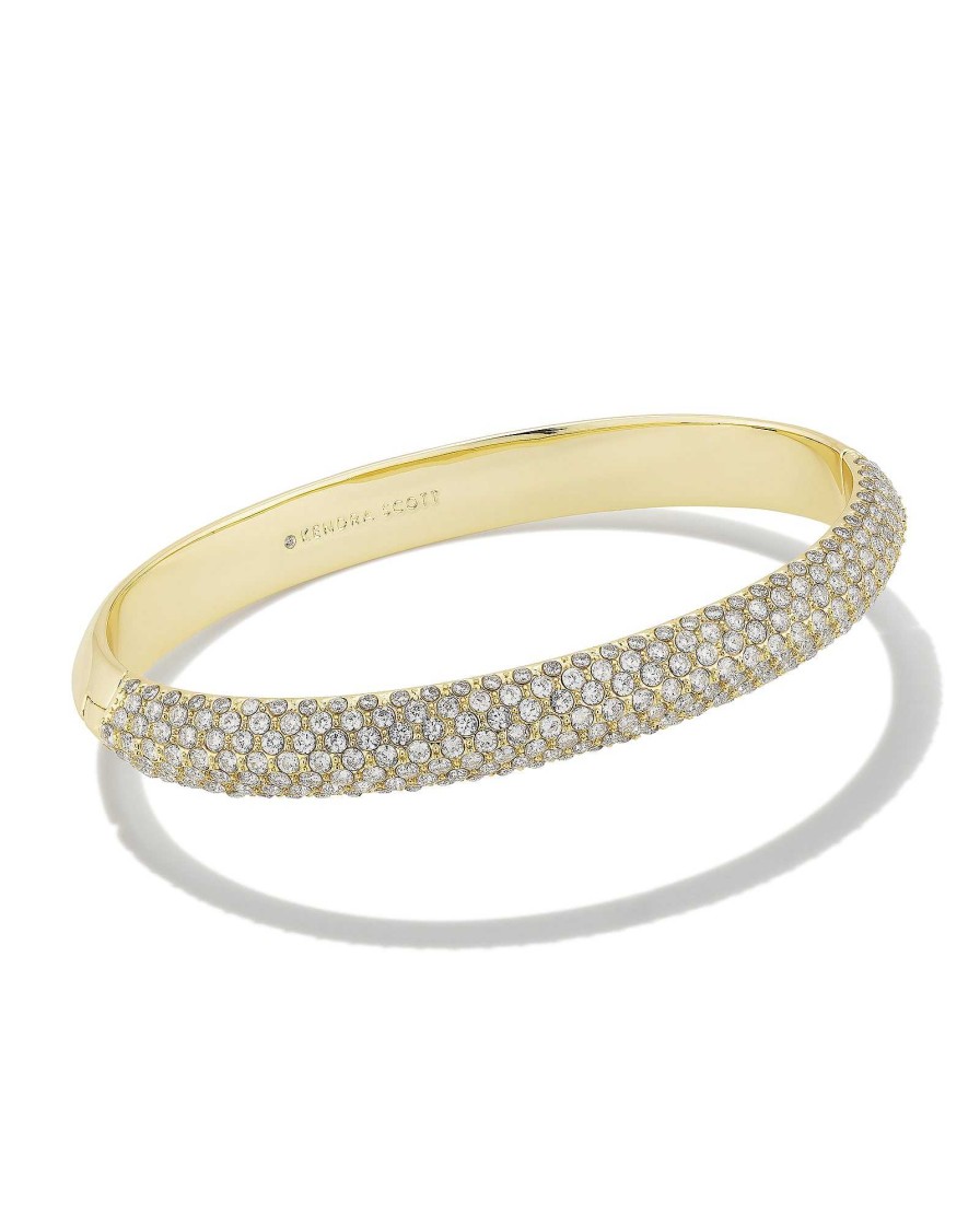 Kendra Scott Bracelets | Mikki Gold Pave Bangle Bracelet In White Crystal