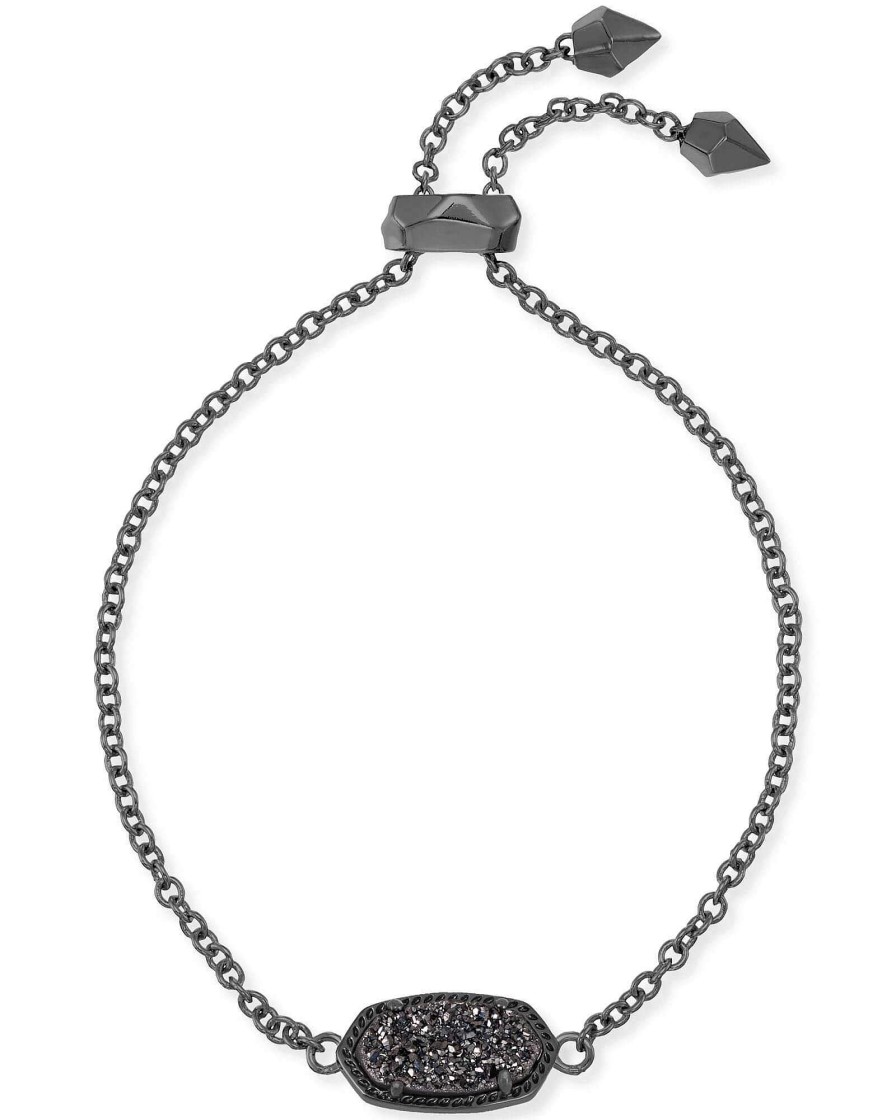 Kendra Scott Bracelets | Elaina Gunmetal Adjustable Chain Bracelet In Black Drusy