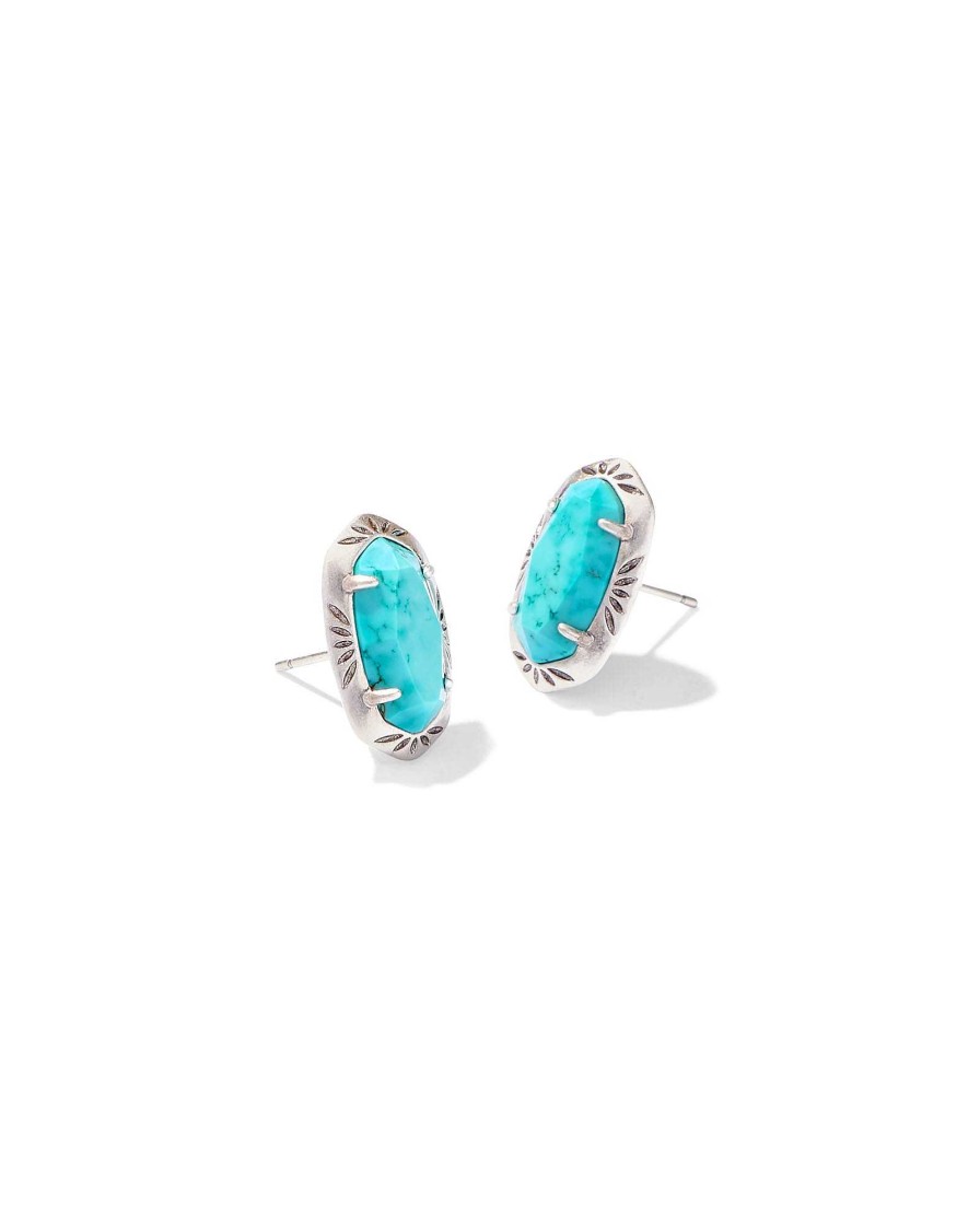 Kendra Scott Earrings | Ellie Vintage Silver Etch Frame Stud Earrings In Variegated Turquoise Magnesite