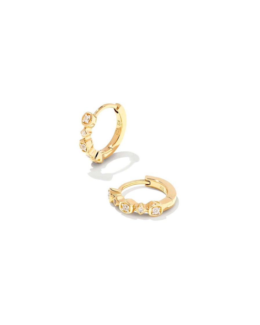 Kendra Scott Earrings | Davie 18K Gold Vermeil Trio Huggie Earrings In White Sapphire