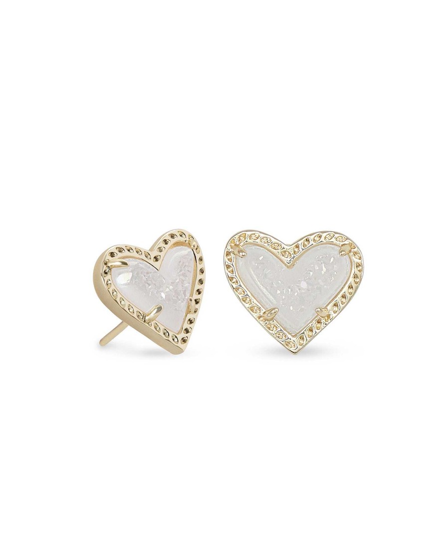 Kendra Scott Earrings | Ari Heart Gold Stud Earrings In Iridescent Drusy