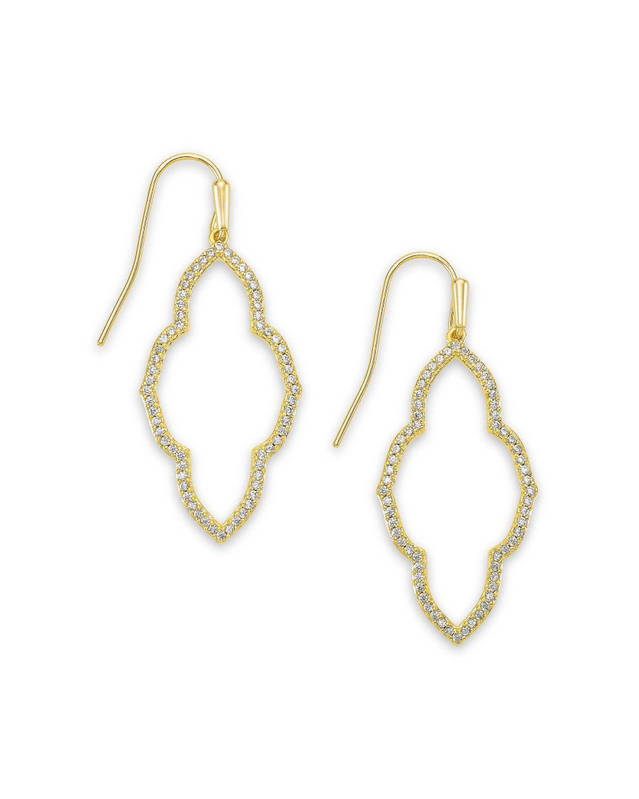 Kendra Scott Earrings | Abbie Gold Small Open Frame Earrings In White Crystal